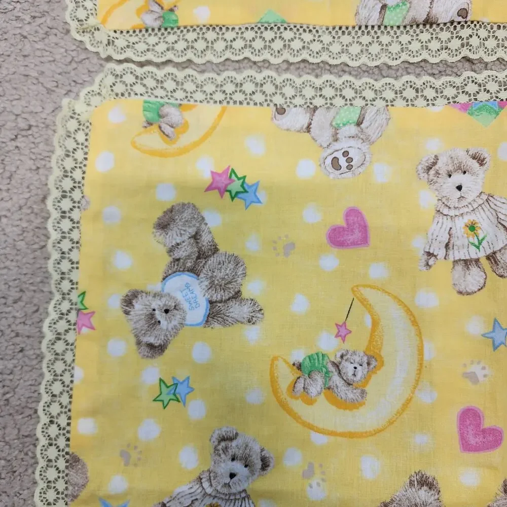 Boyds Bear Pillow Shams 16x12 Star Moon Yellow Lace Trim Cotton Handmade Nursery
